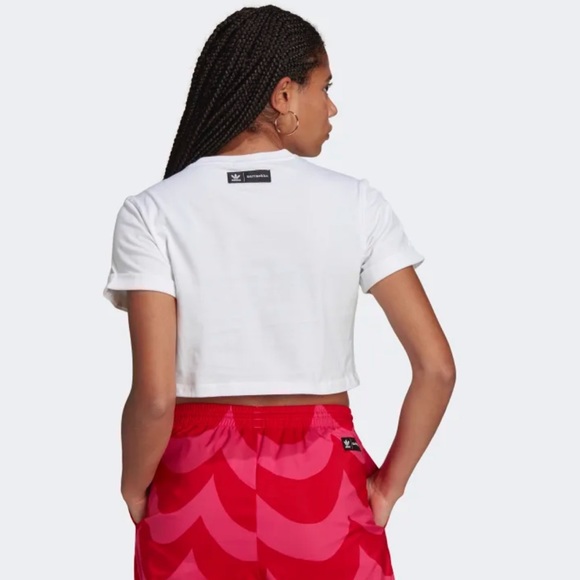 Adidas X Merimekko Trefoil Infill Cropped Tee Woman’s XL Cuffed Short Sleeves - Picture 6 of 16
